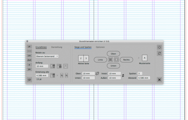 Benutzeroberfläche: Skript setUpBaselineGrid